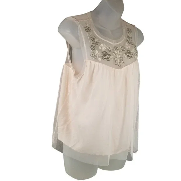 Hollister Babydoll Layered Tank Top Womens M Pink Embroidered Sleeveless Top - Picture 2 of 16